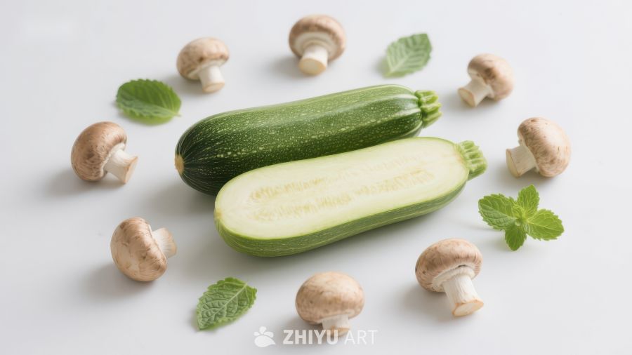 新鲜西葫芦与蘑菇的组合