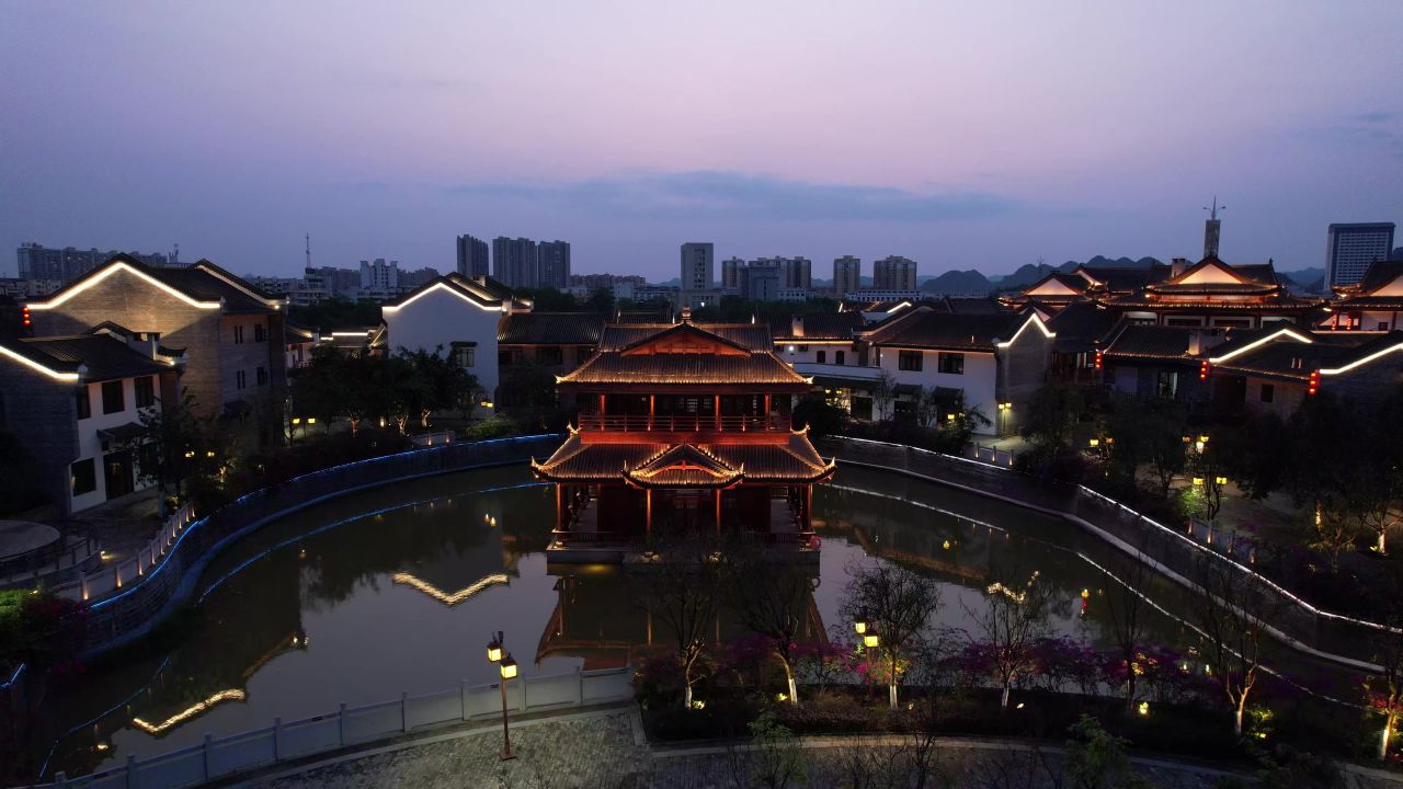 广西崇左太平古城夜景航拍 