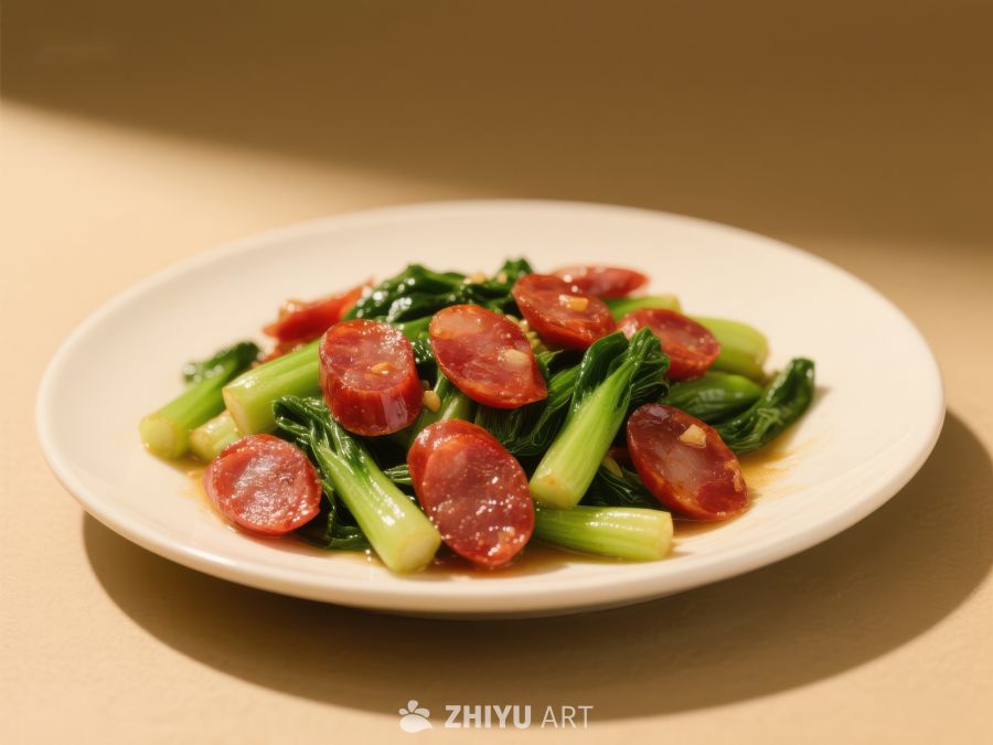 炒青菜配香肠美食 56
