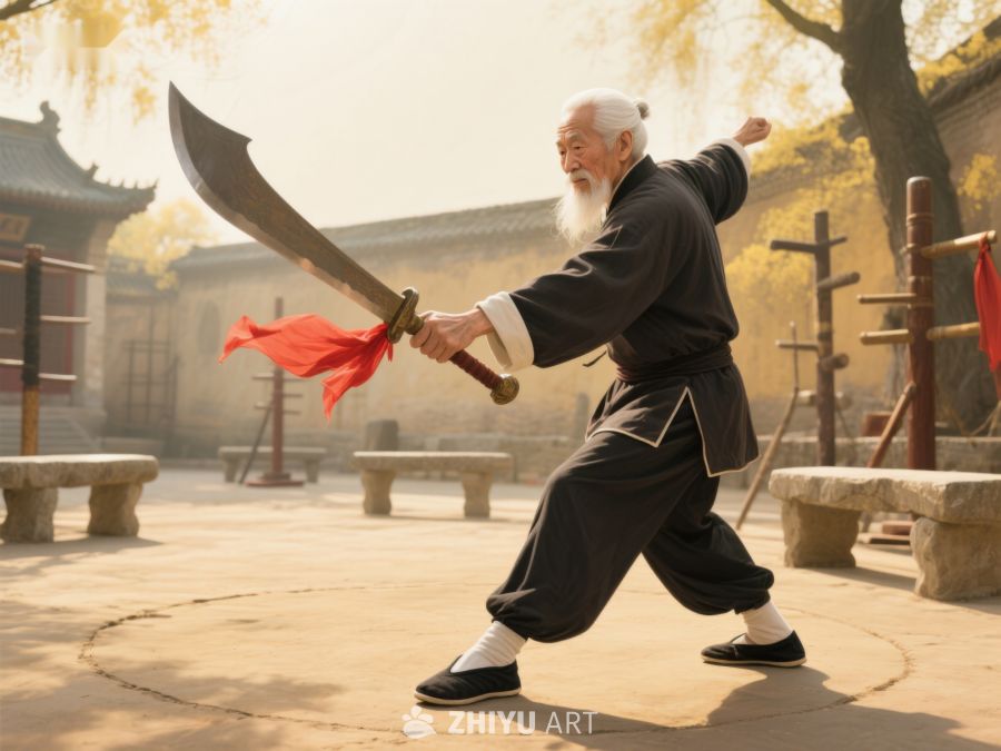 老者挥舞大刀，展现武术风采 594