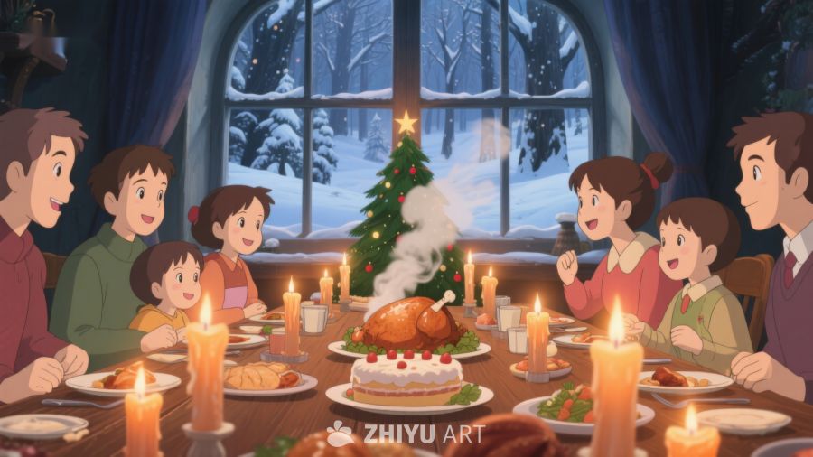 温馨家庭共度圣诞晚餐 247