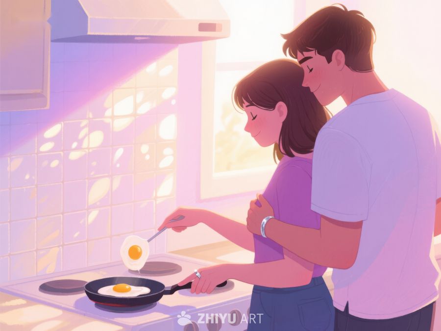 厨房温馨时刻：情侣共同烹饪早餐 50