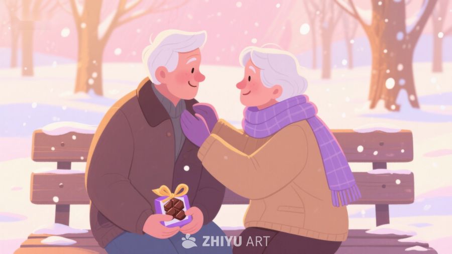 冬日雪景中温馨的老年情侣 162