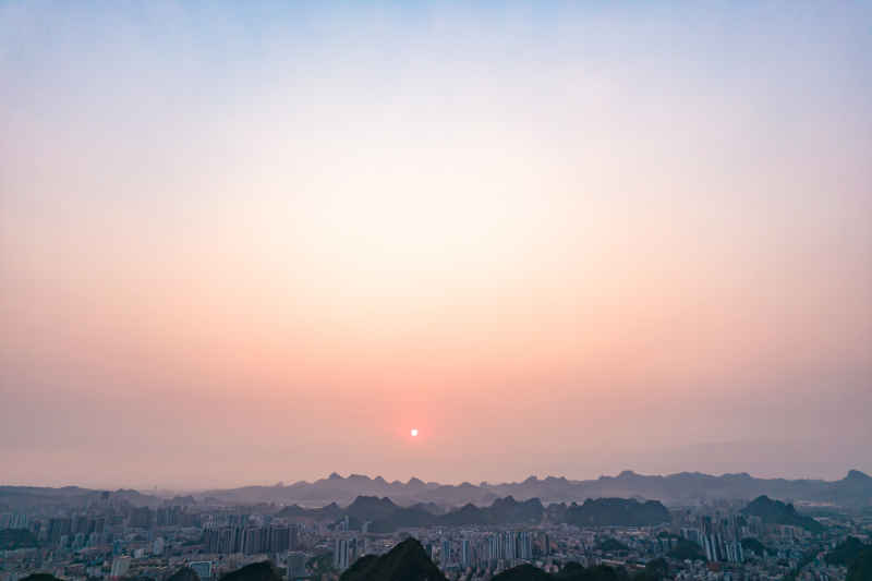 柳州城市清晨风光航拍