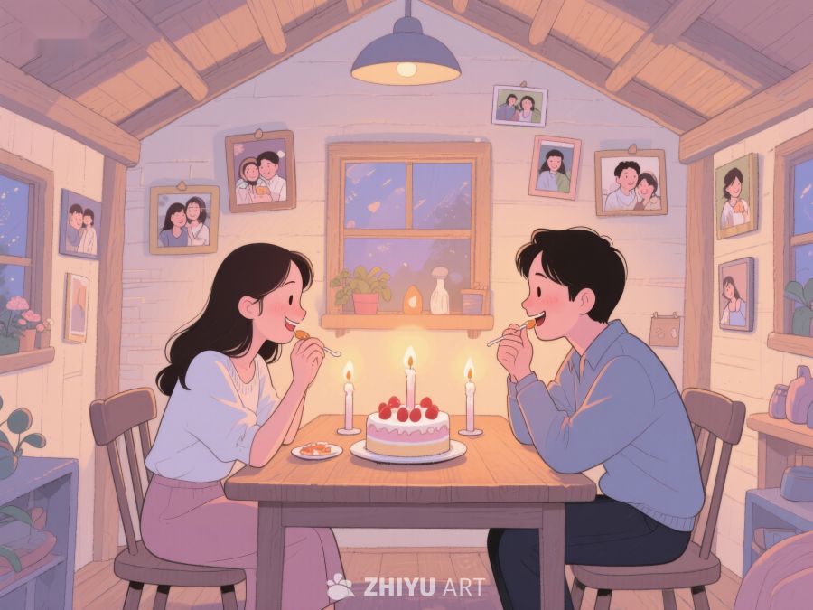 温馨夜晚，情侣共庆生日 889