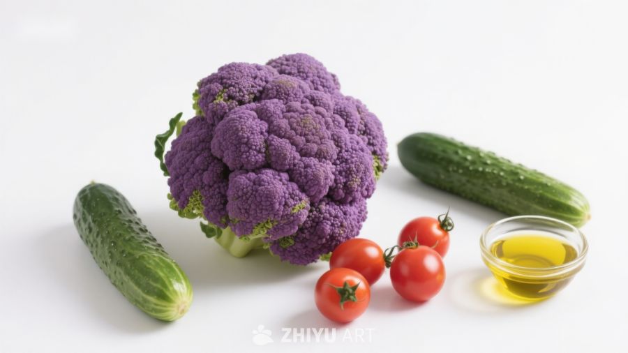 紫色花椰菜与新鲜蔬菜