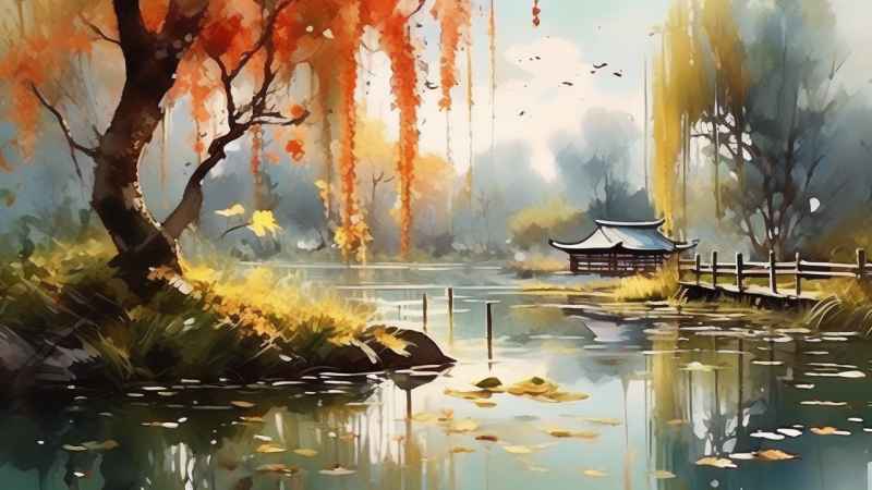国风水墨山水画简约风格插画 13