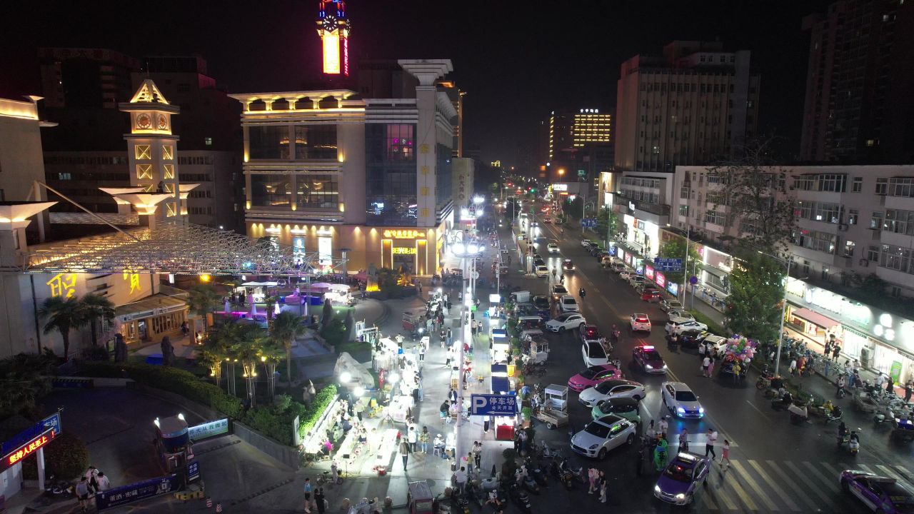 河南新乡市城市夜景灯光航拍