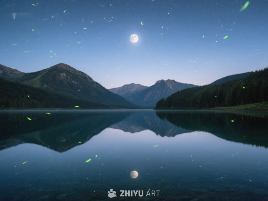 月夜湖畔萤火虫飞舞 589