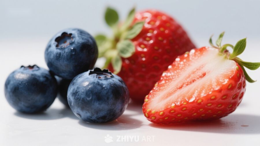 新鲜蓝莓与草莓的特写