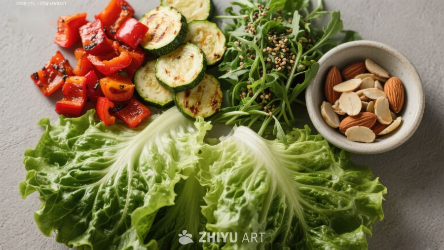 新鲜蔬菜与坚果沙拉食材
