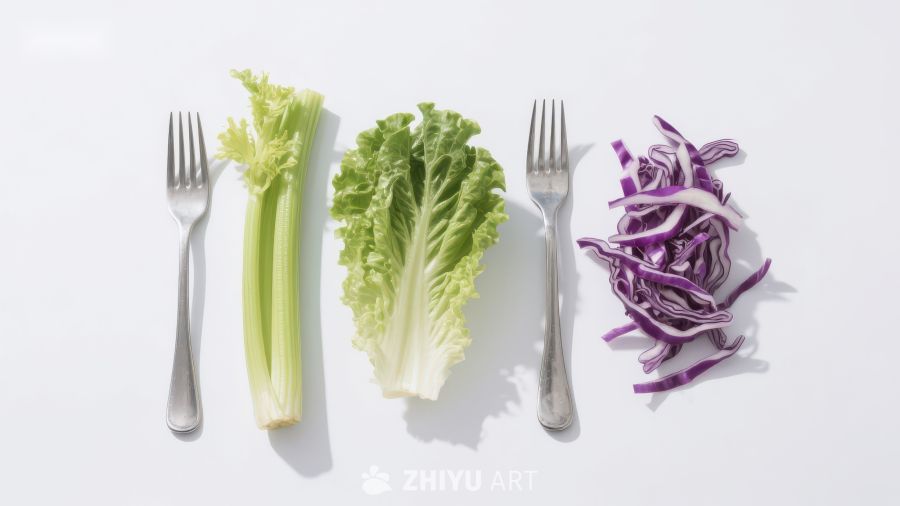 蔬菜与叉子的简洁排列