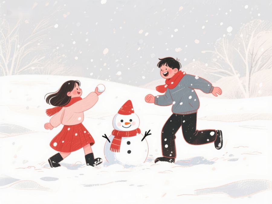雪地嬉戏：堆雪人与打雪仗 877
