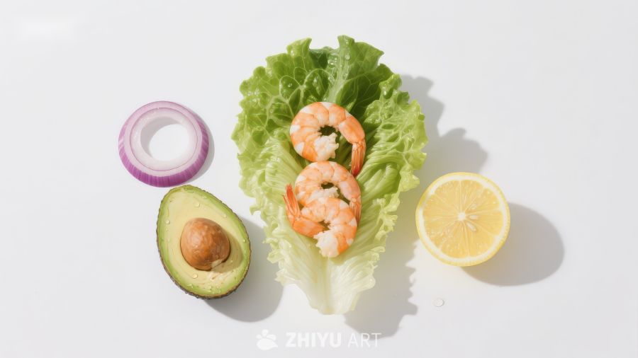 虾仁生菜配牛油果柠檬