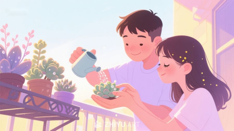 情侣阳台浇花温馨时刻 240