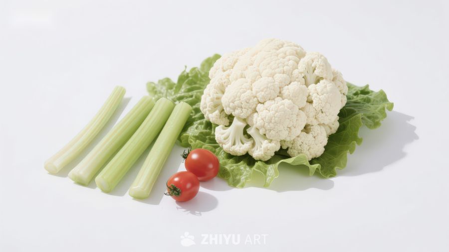 新鲜蔬菜组合：花椰菜、芹菜与小番茄