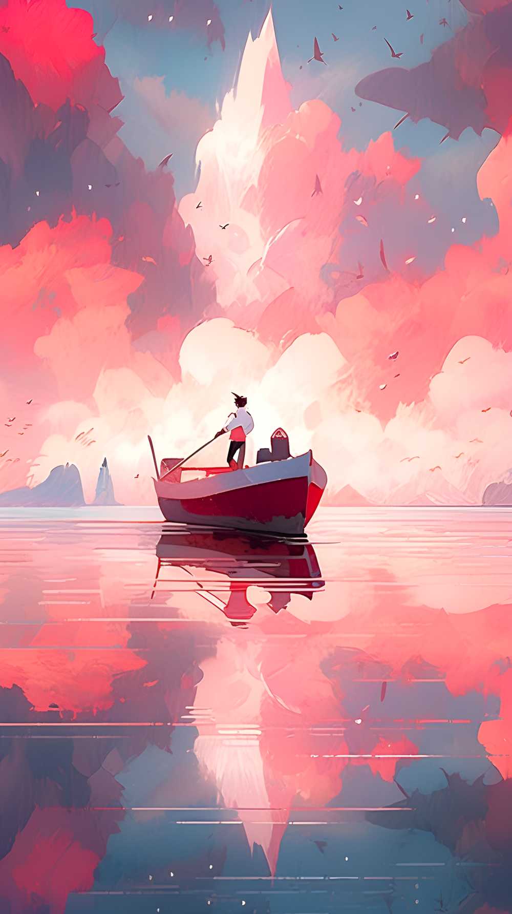 帆船桃红色背景1