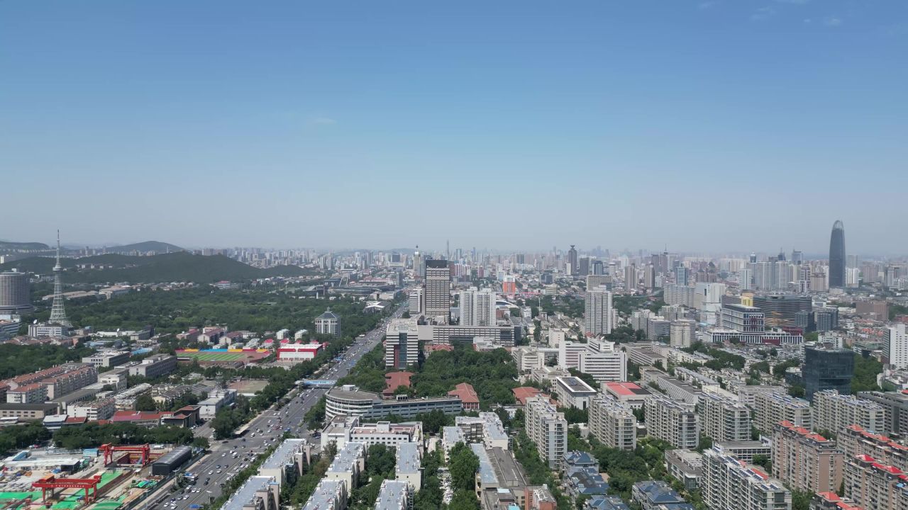 航拍山东济南城市建设城市风光