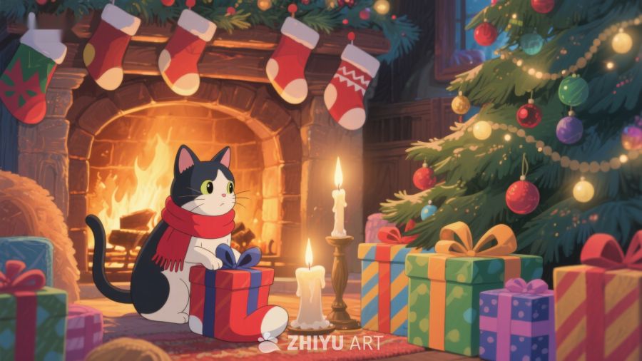 圣诞夜猫咪与礼物 182