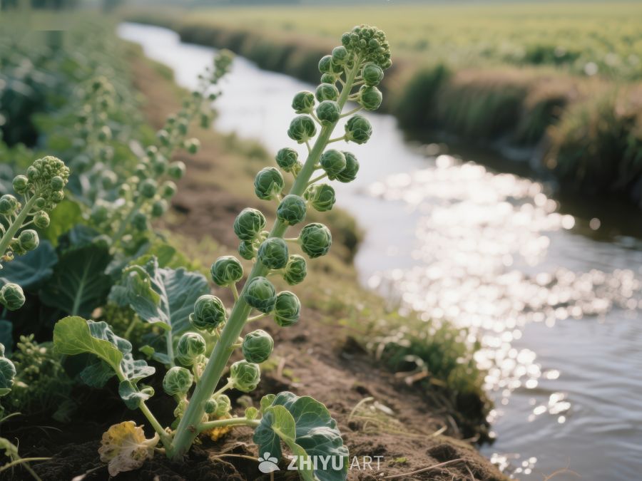 田间生长的球芽甘蓝与流水 350