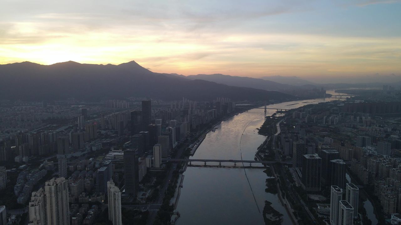 福建福州闽江鼓山日出航拍 