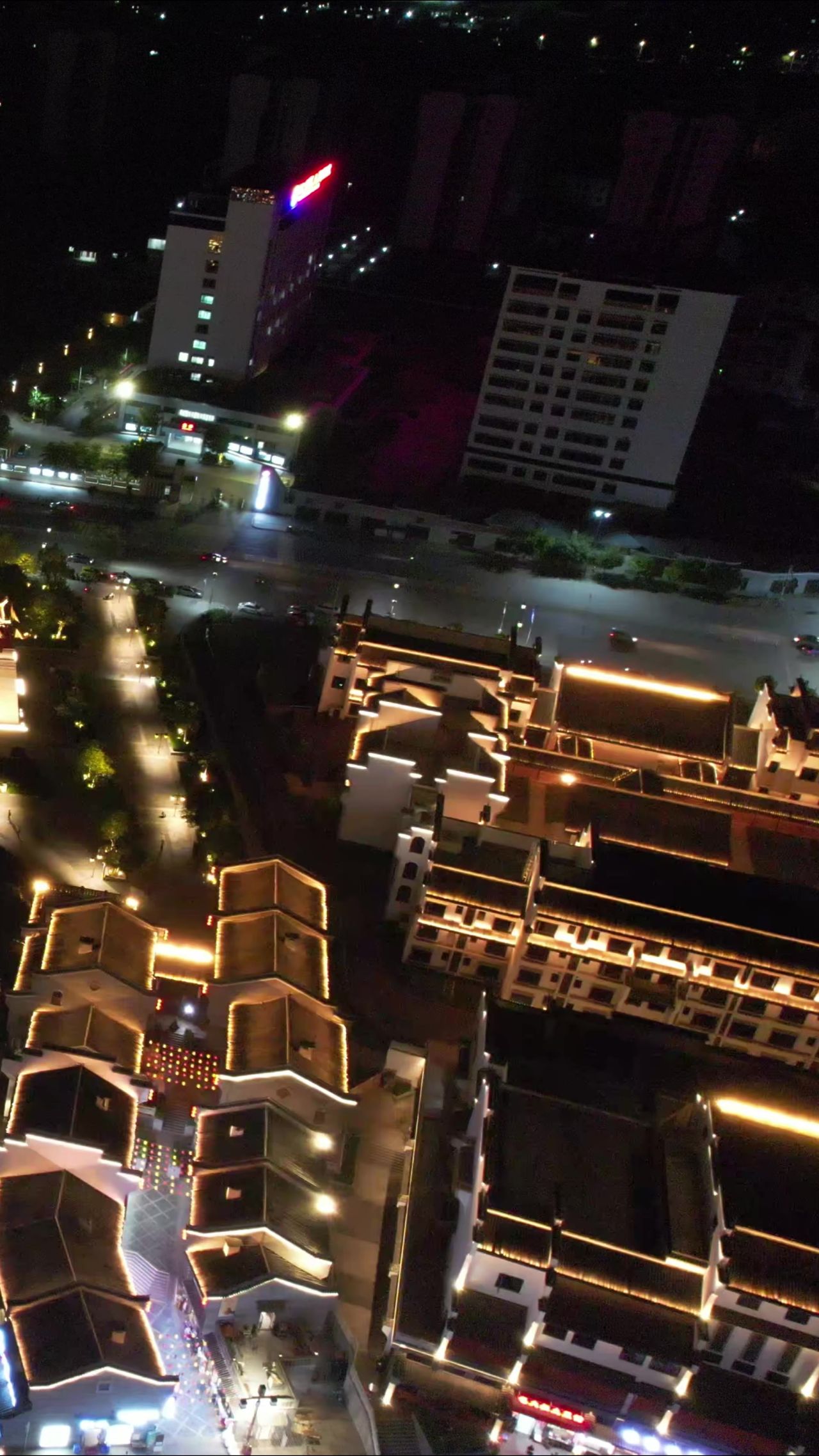 广西太平府太平古城夜景竖屏航拍 