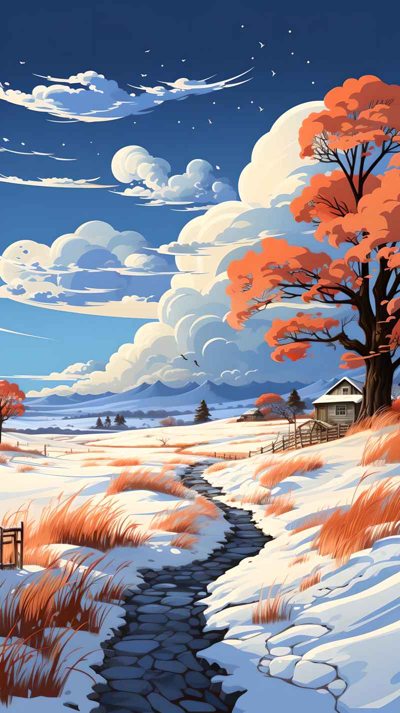 冬季唯美雪景创业插画 116