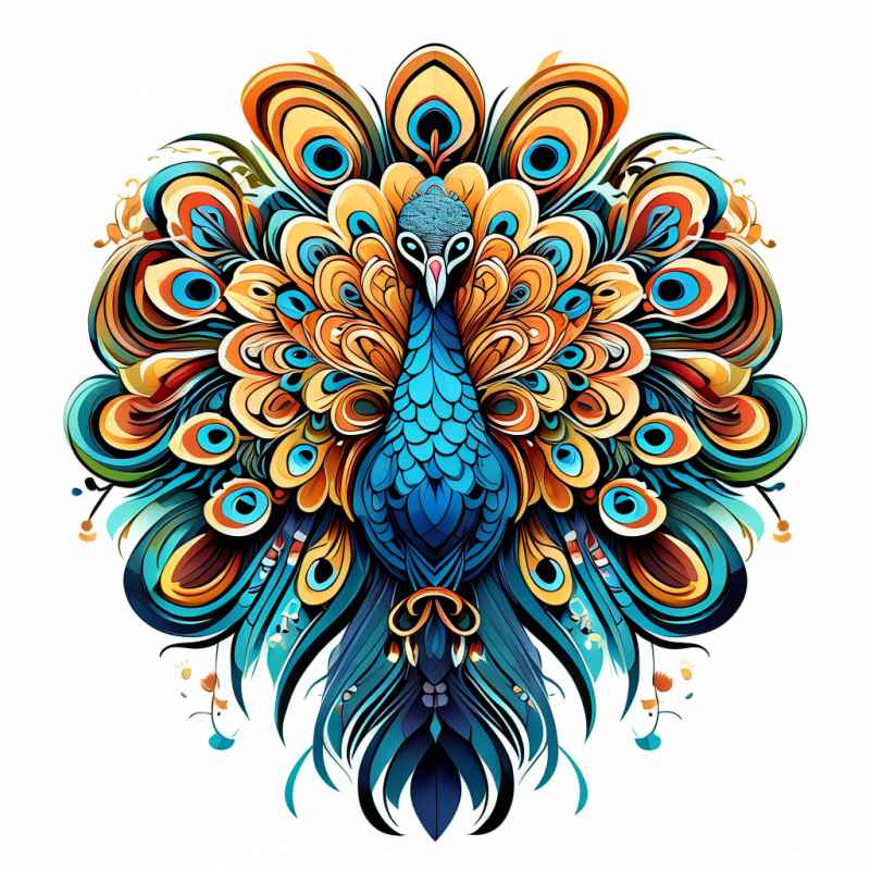百鸟之王炫彩孔雀元素插画 14