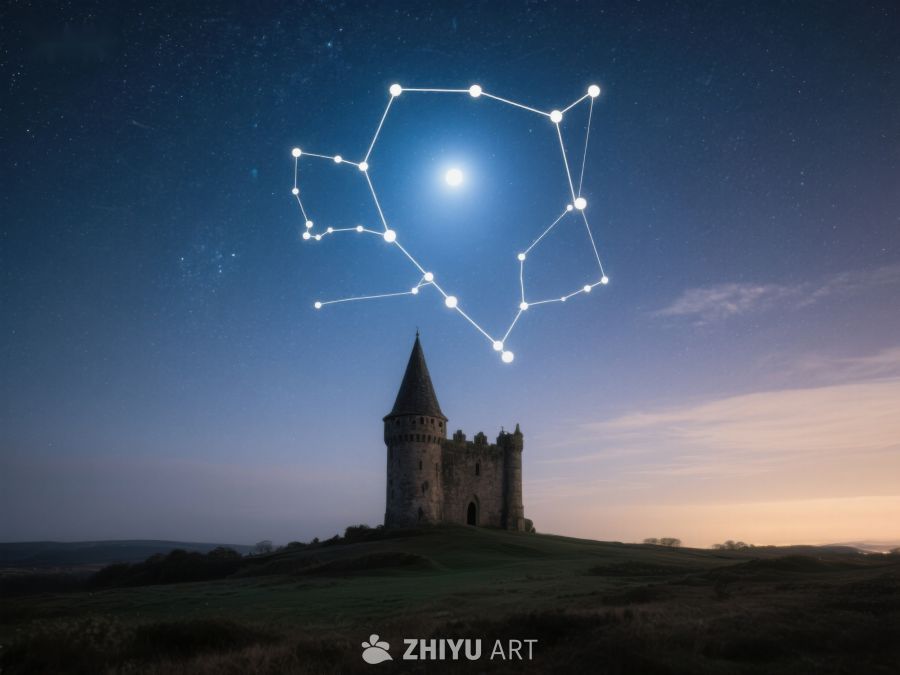 星空下的古塔与星座 178