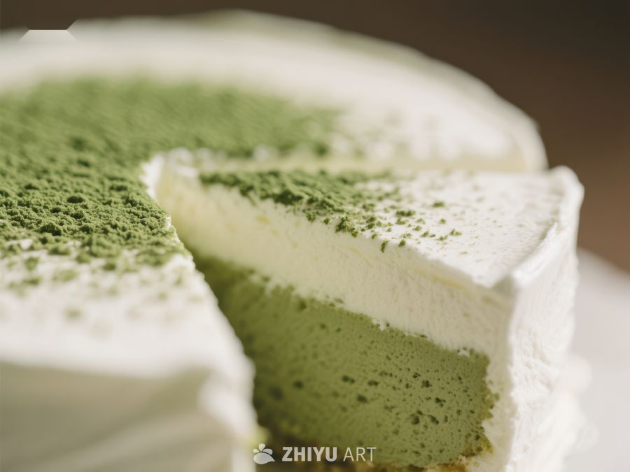 抹茶奶油蛋糕切片展示
