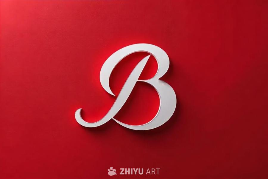 一个白色的、风格化的“Ba”形状标志位于红色背景上