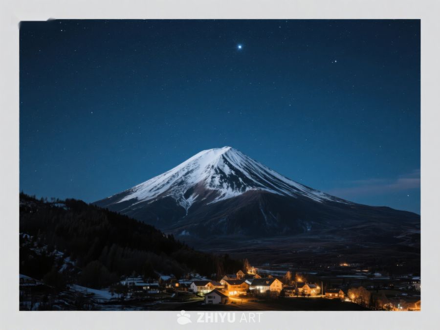 夜幕下的雪山与村落 454