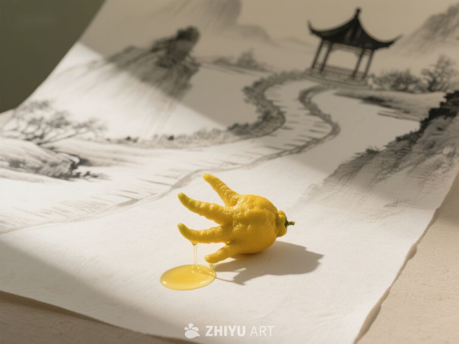 柠檬鸡爪置于水墨山水画上 261