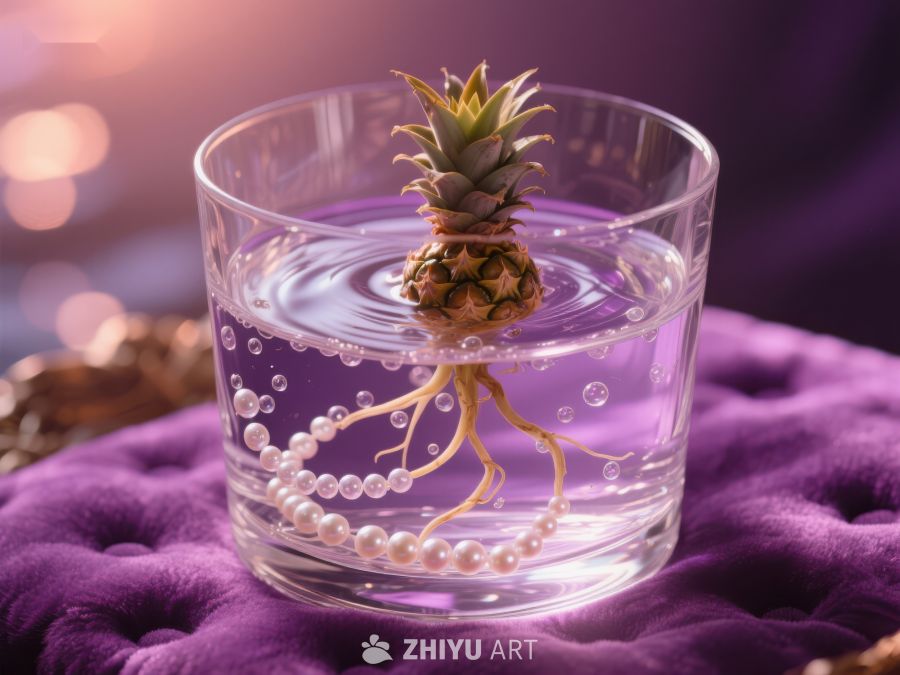 水培菠萝与珍珠项链的静物艺术 508