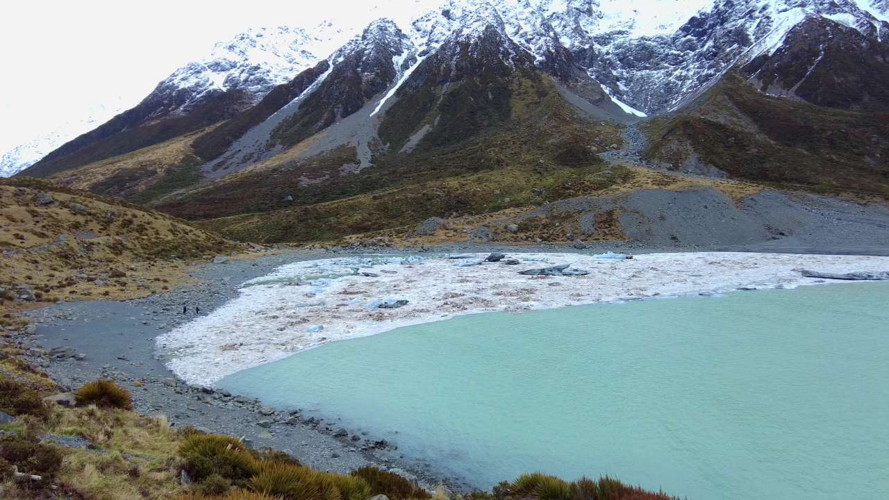 新西兰南岛胡克峡谷蓝色溪流和雪山草甸 2