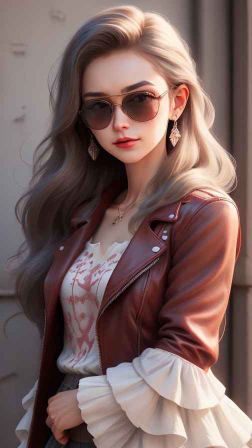 红色皮衣大美女