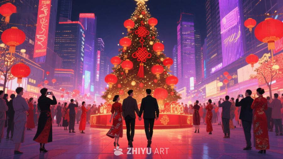 城市夜景中的传统节日庆典 11