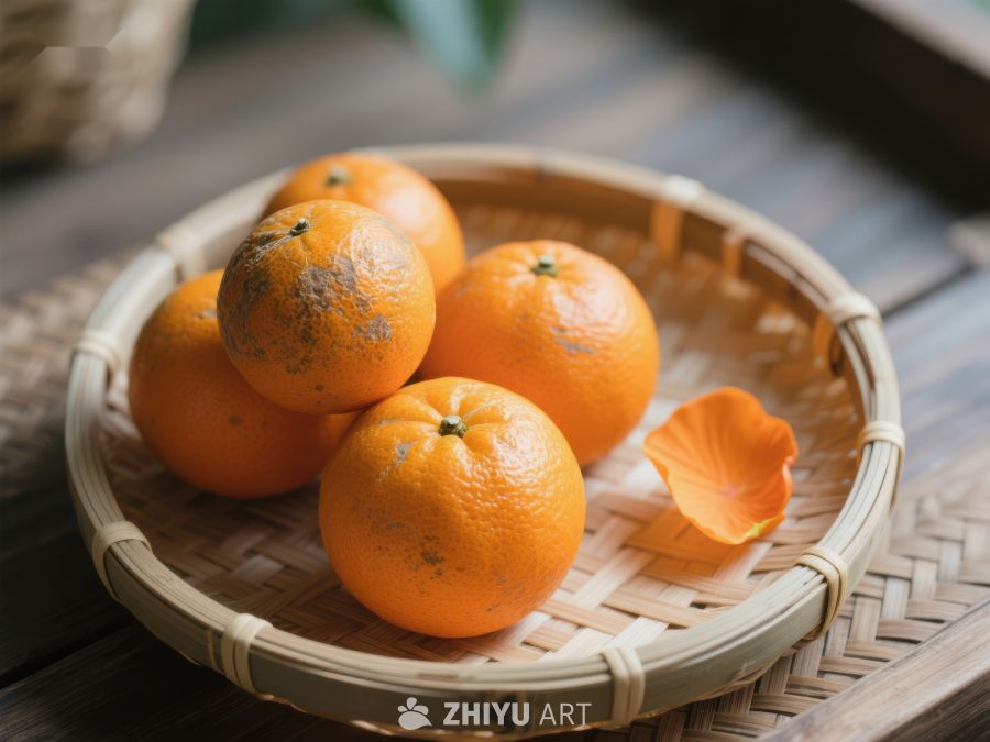 竹篮中的橙子与花瓣 706