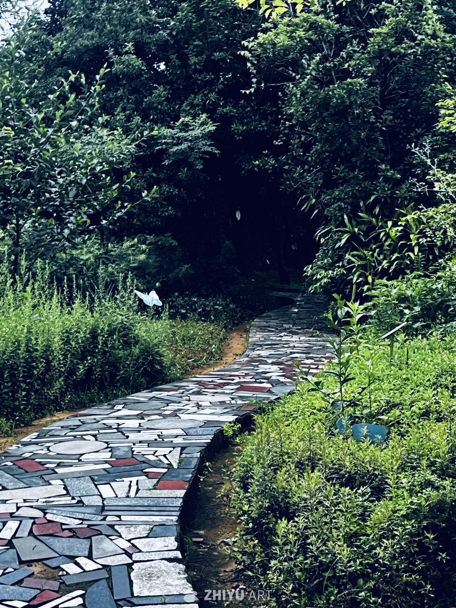 石板小径与绿意盎然