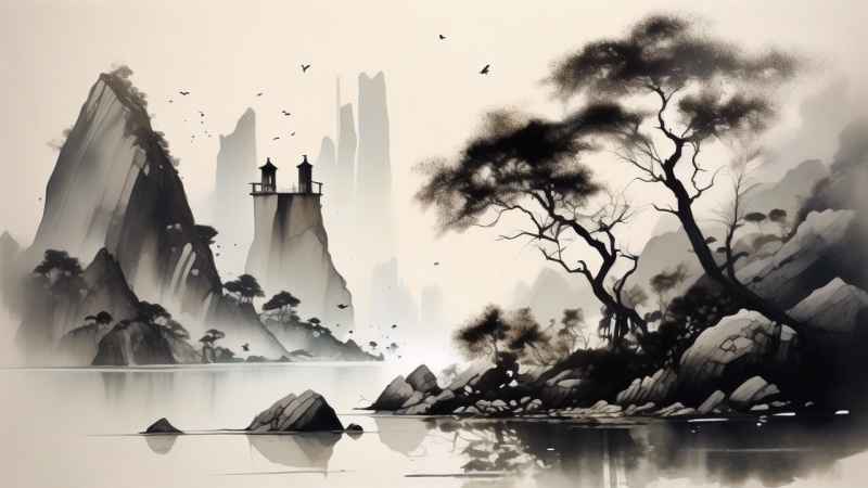 古风山水画唯美背景图 27