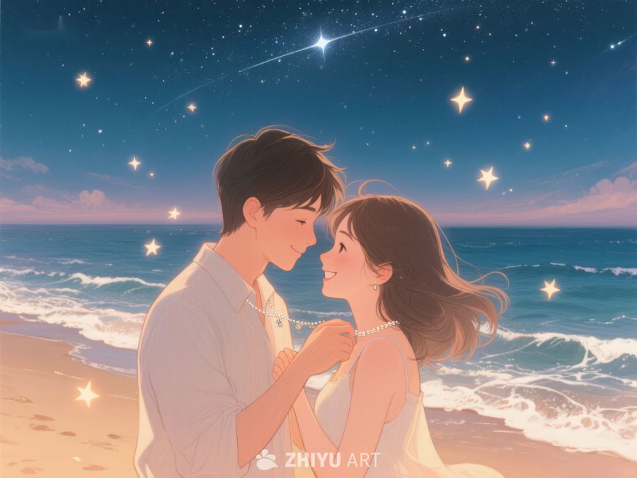 海边夜空下的浪漫情侣 251
