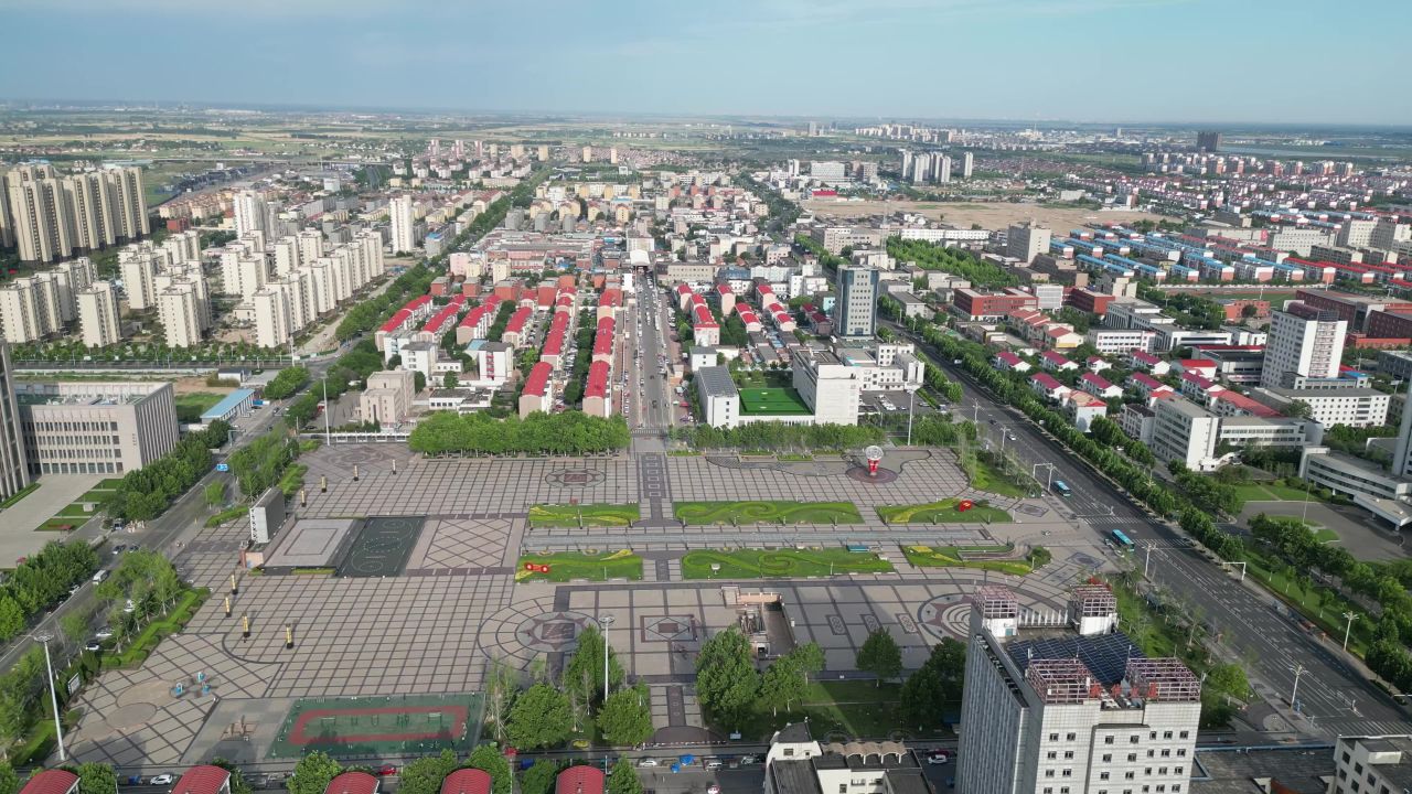 航拍山东东营城市建设东营风光