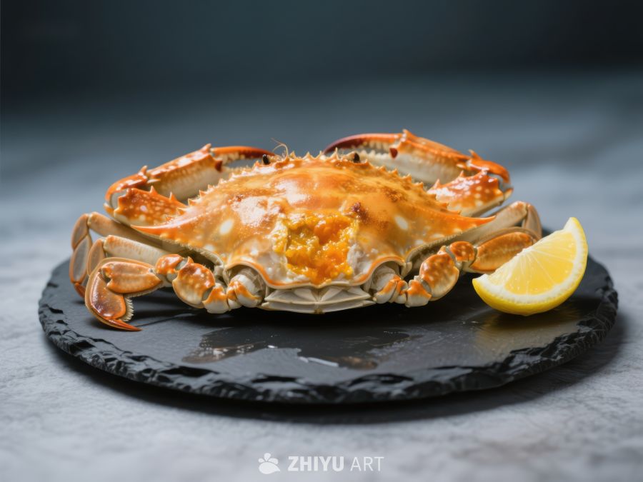 蒸蟹配柠檬，美味海鲜佳肴
