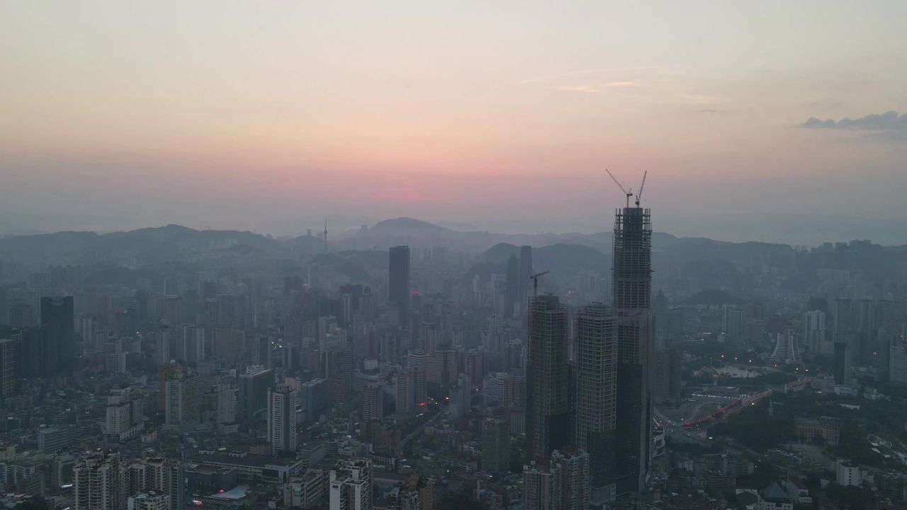 贵阳清晨日出彩霞迷雾航拍