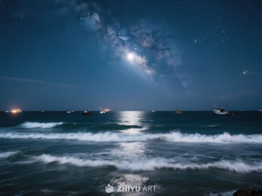 夜空银河下的海洋风光 368