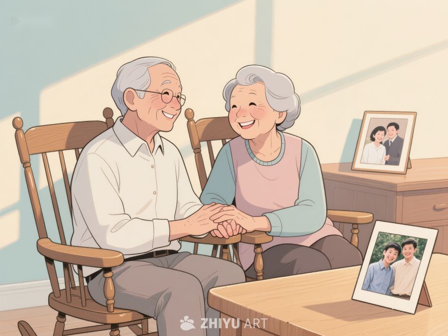温馨老年夫妇手牵手共度时光 764