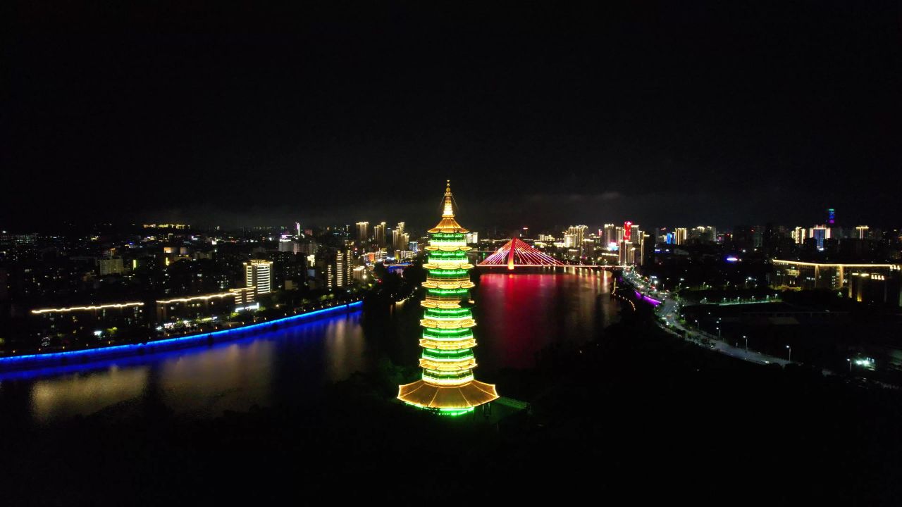 江西赣州翠浪塔夜景灯光航拍