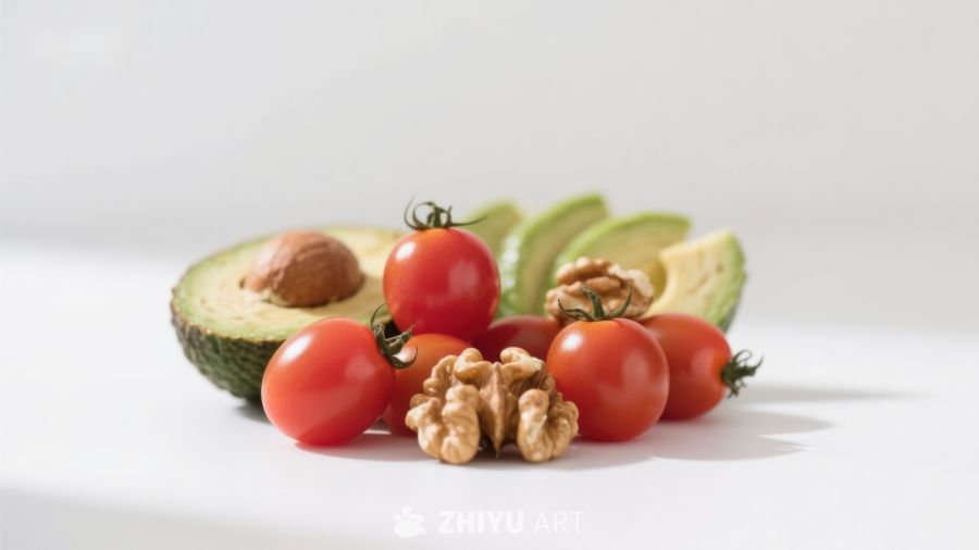 樱桃番茄、牛油果与核桃的健康组合