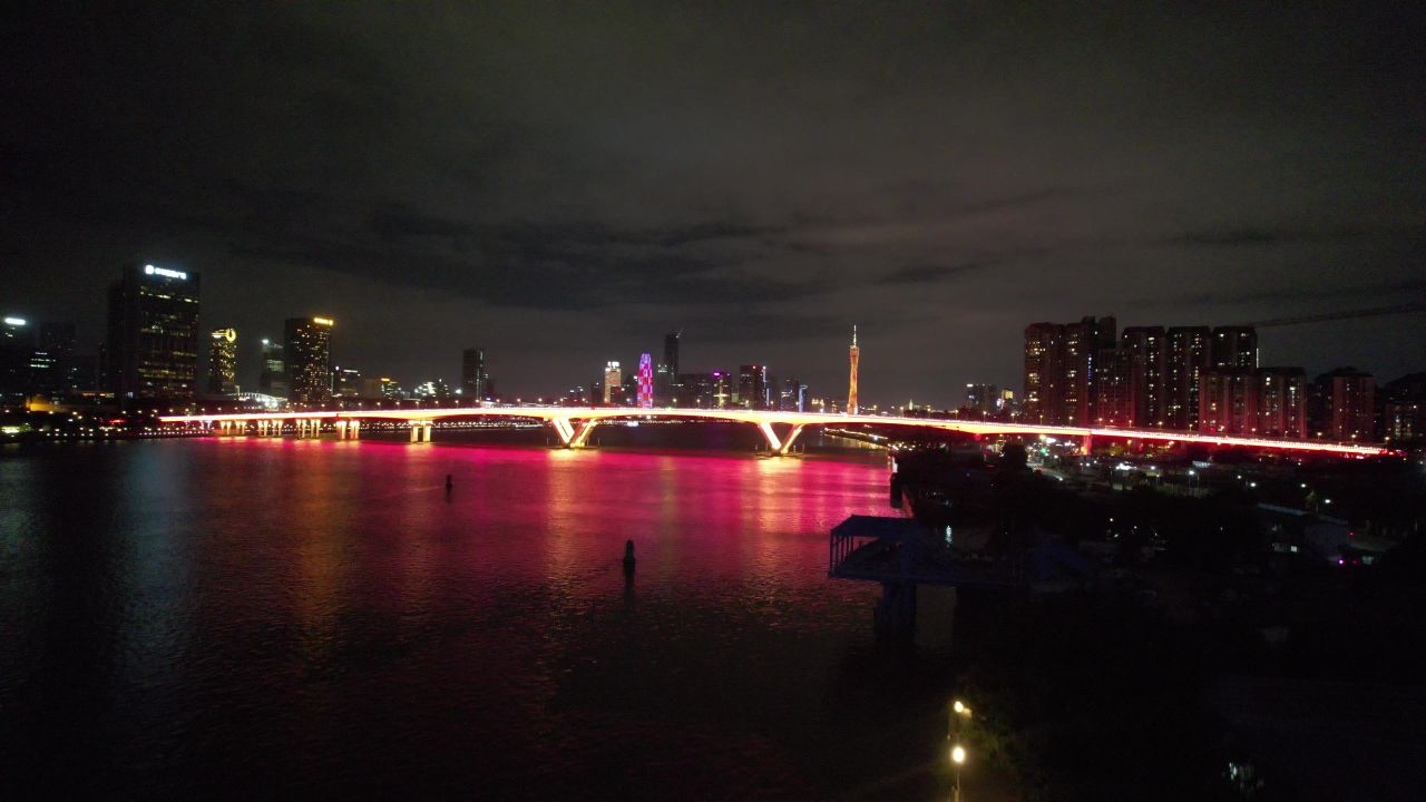 广州城市夜景交通航拍