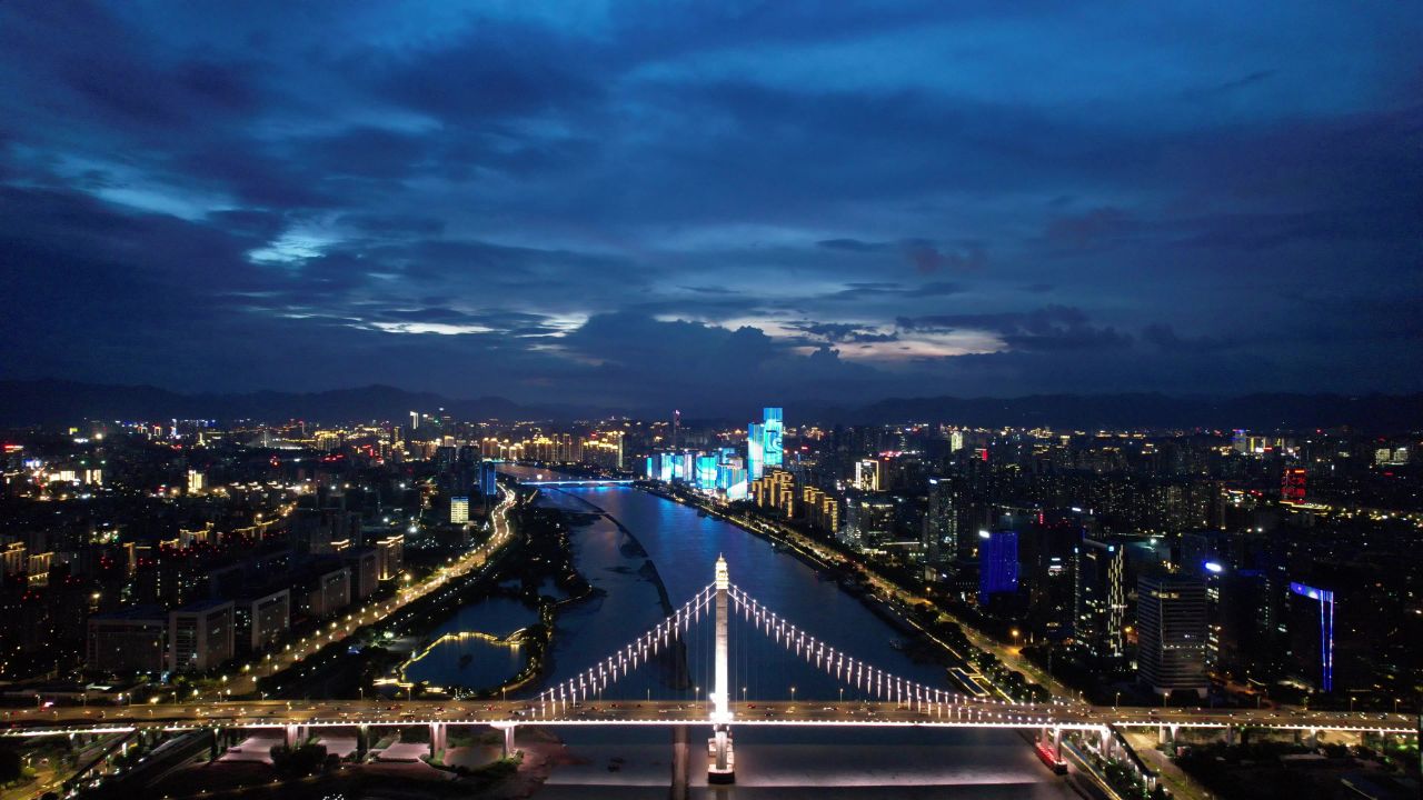福建福州闽江大桥鼓山大桥夜景灯光航拍 